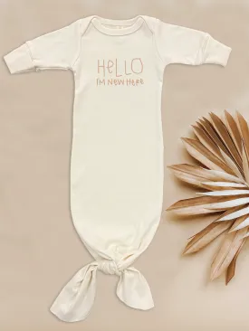 Hello Im New Here - Organic Infant Gown - Clay