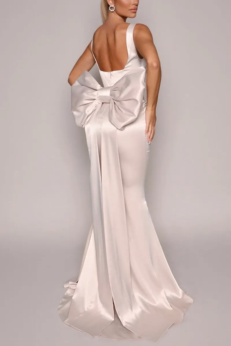 L1833 - Square Neck Sleeveless Satin Mermaid Long Formal Evening Gown