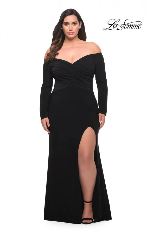 La Femme 29530 Off Shoulder Jersey Gown