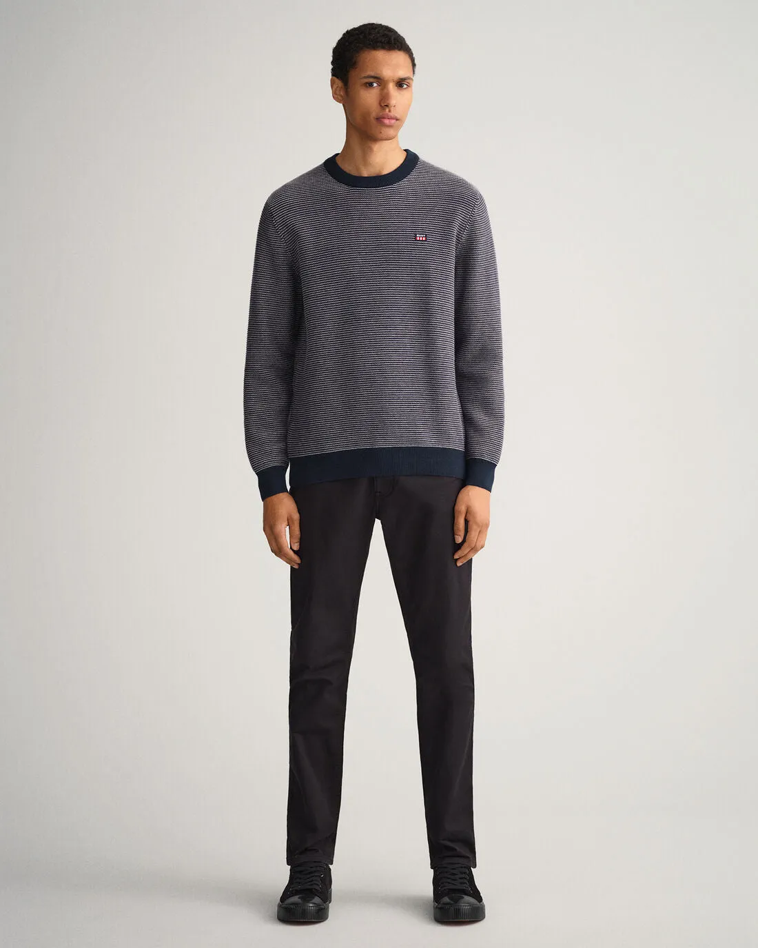 Light Texture Crew Neck Sweater - Evening Blue