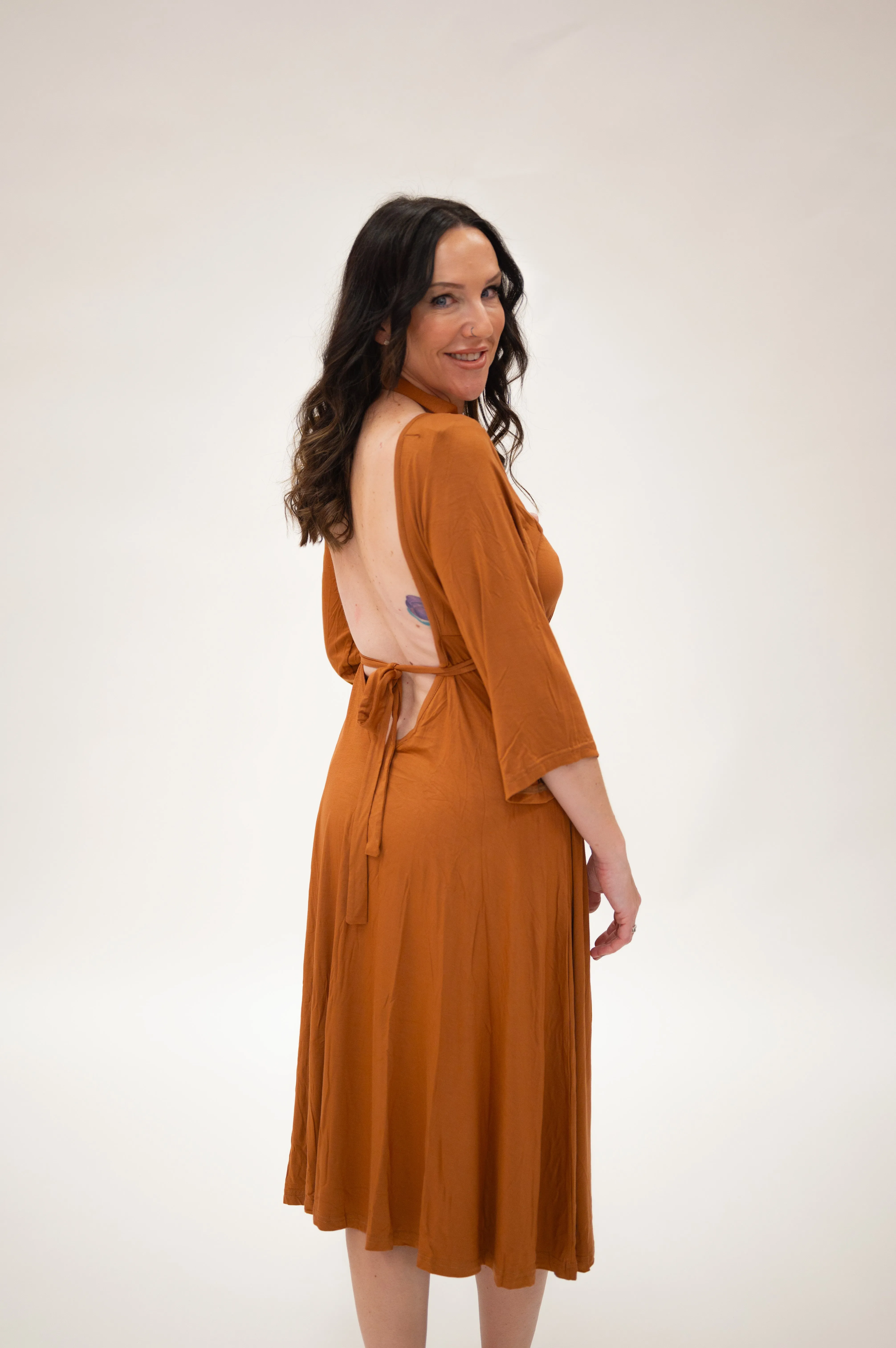 Lila Labor & Postpartum Gown in Burnt Orange