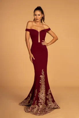 Long Formal Off the Shoulder Prom Open Back Dress