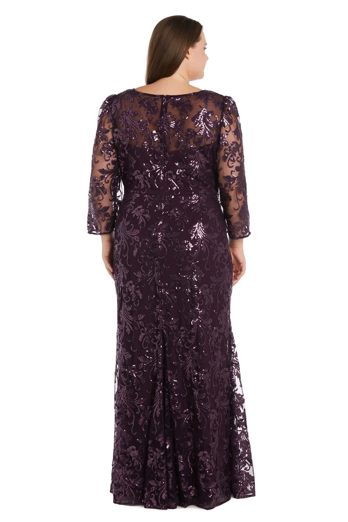 Long Sequined Women's Gown Illusion Design Plus Size