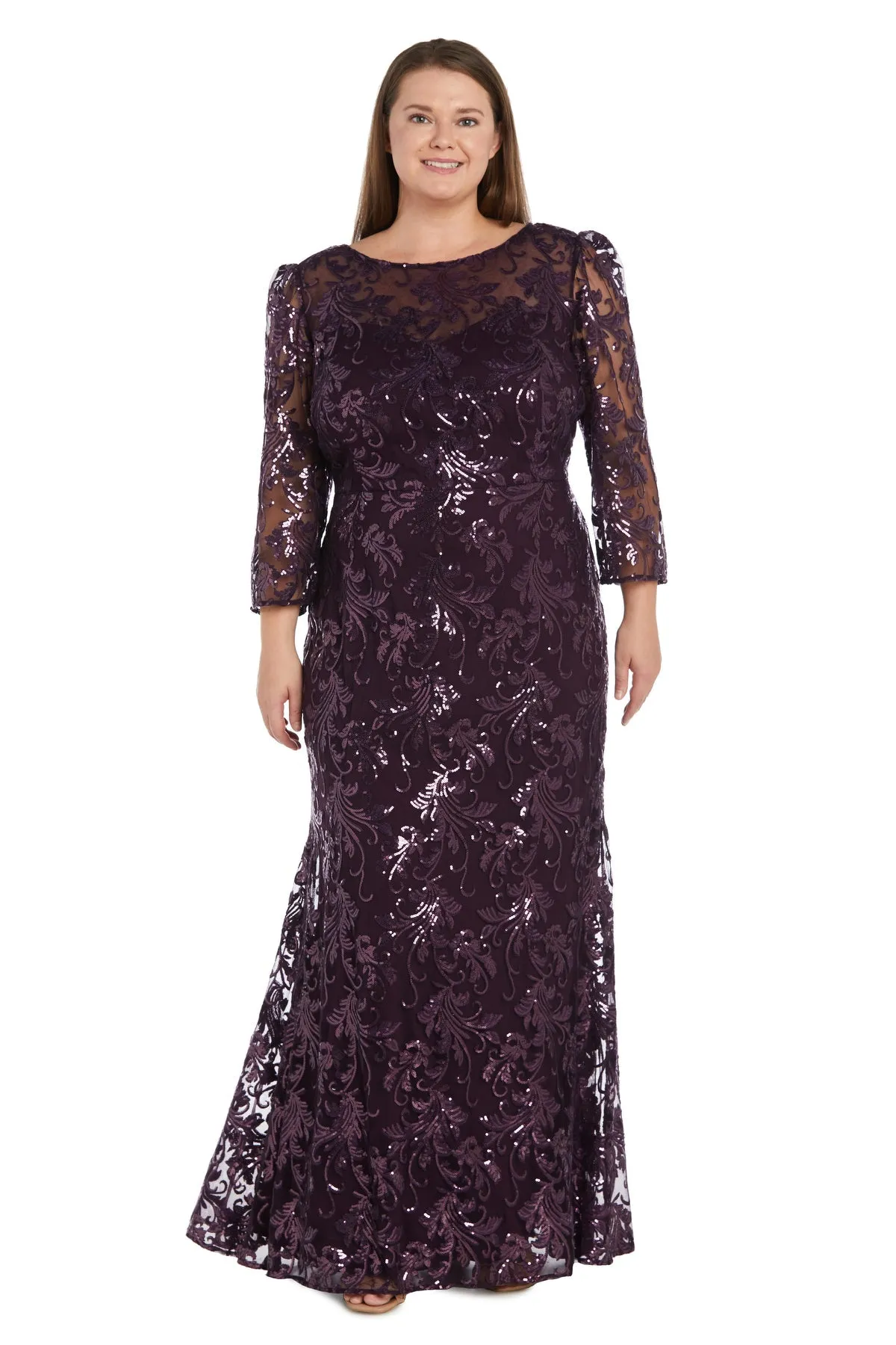 Long Sequined Women's Gown Illusion Design Plus Size