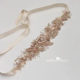 Lydia Rose Gold Blush Bridal Sash belt