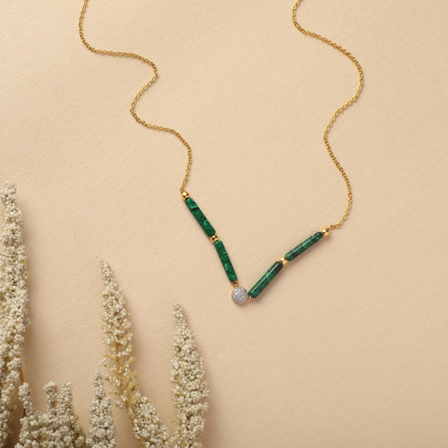 Malachite Minimal Charm Silver Necklace