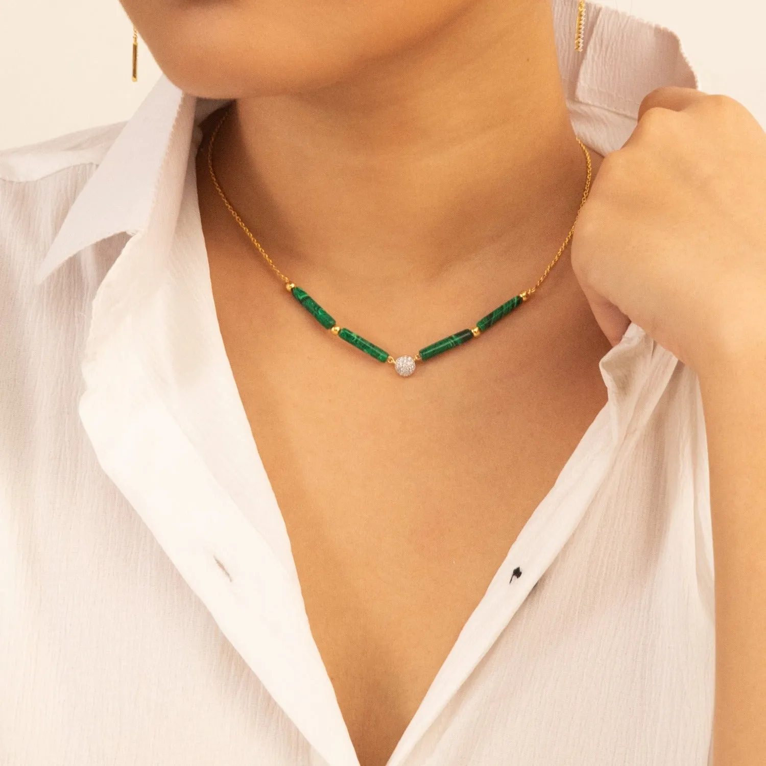 Malachite Minimal Charm Silver Necklace