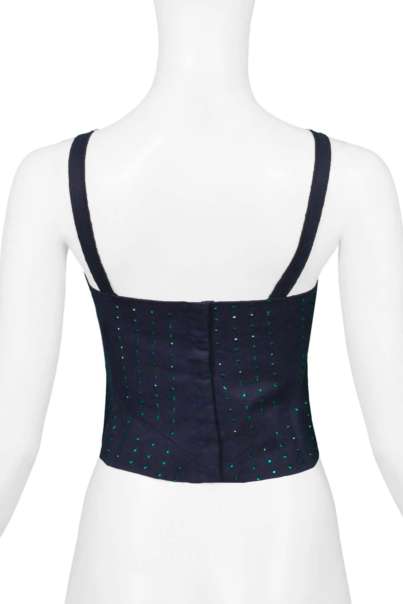 MIU MIU DARK NAVY TOP WITH GREEN RHINESTONES 1998