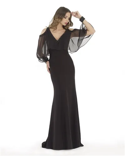 Morrell Maxie 15636 Sheer Sleeve V-neck Jersey Dress