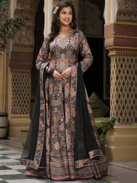 Odette Black Silk Stitched Gown with Dupatta For Women