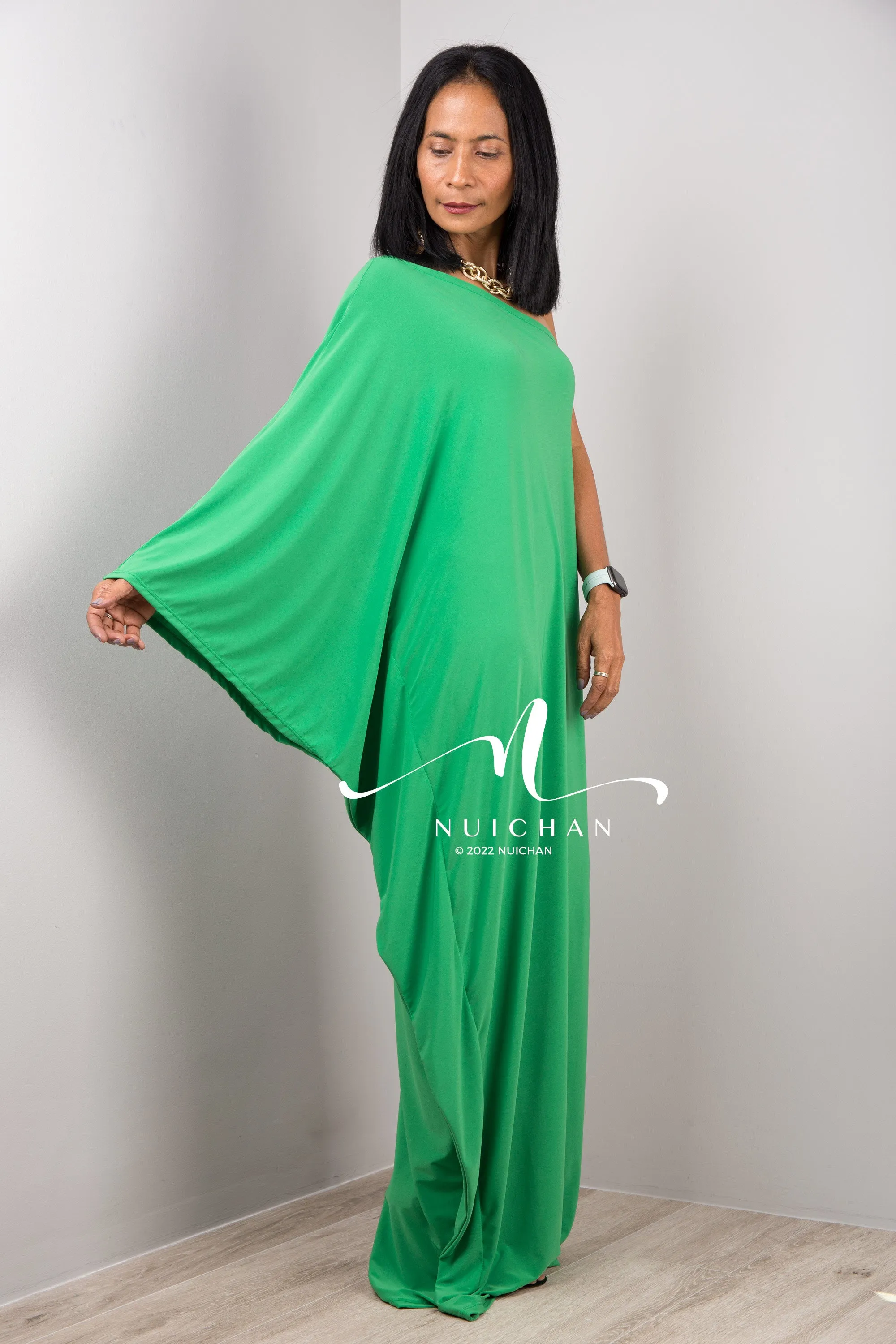 Off the shoulder maxi dress in green