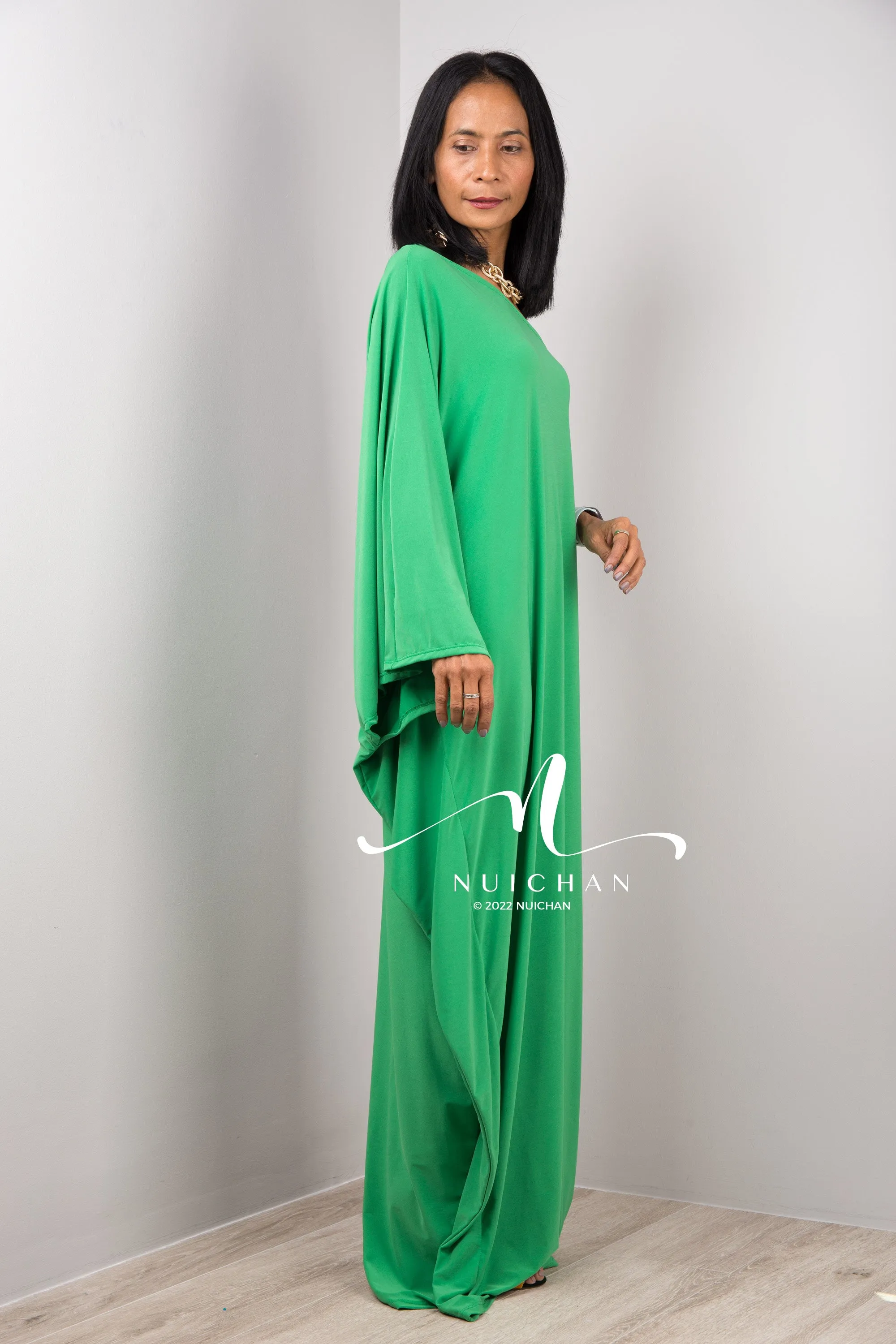 Off the shoulder maxi dress in green