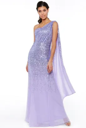 One Shoulder Sequin & Chiffon Maxi Dress- Lavender