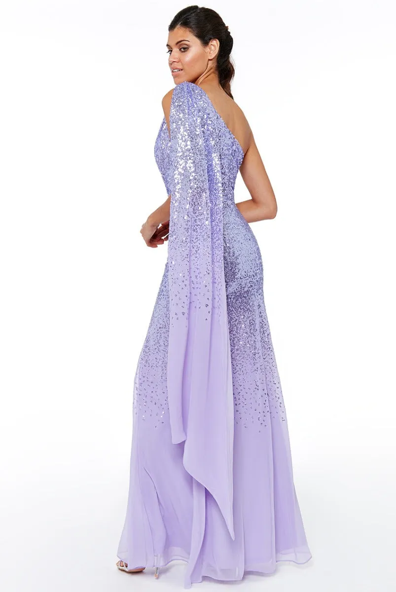 One Shoulder Sequin & Chiffon Maxi Dress- Lavender