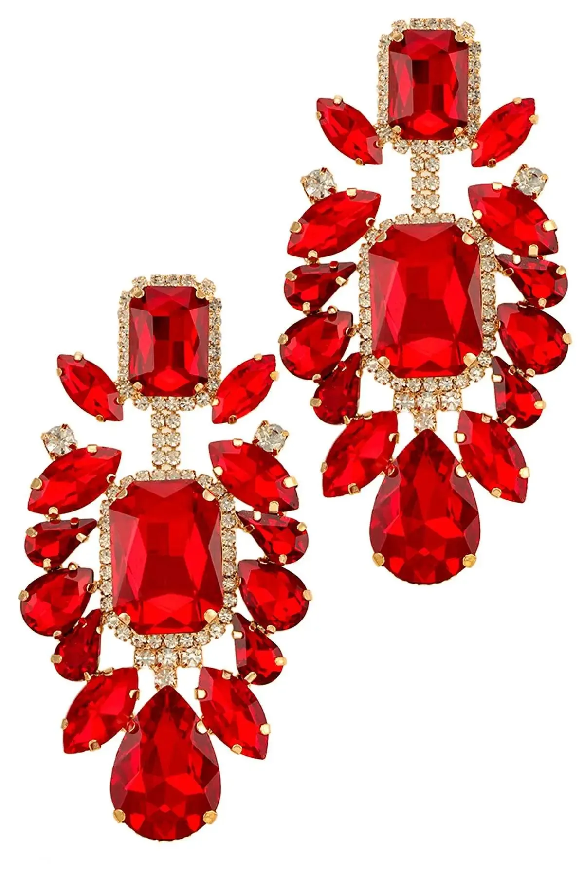 Oversized Red Glass Crystal Earrings