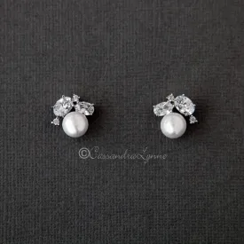 Pearl Stud Earrings with Oval CZ