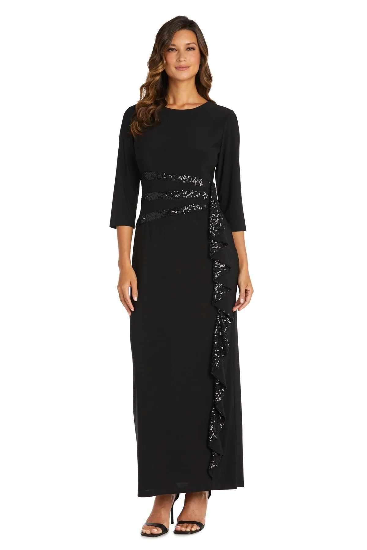 Petite Women's Long and Classic Sequins Cascade Dress - Mother of The Groom Dress