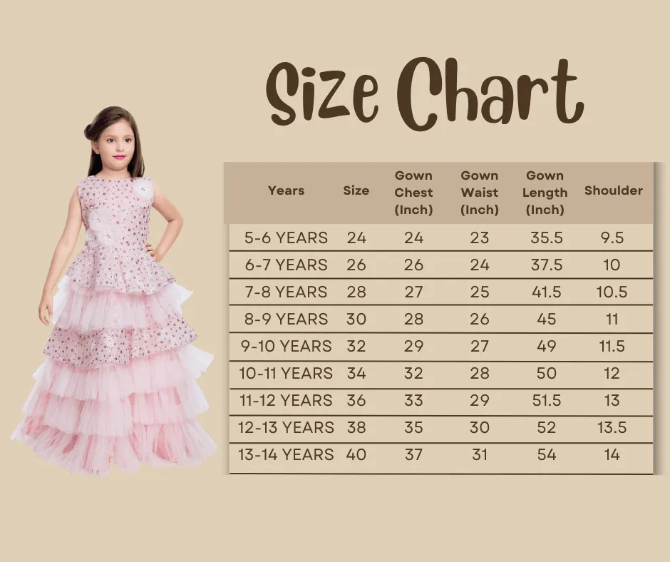 Pink Coloured Imported Fabric Layered Styled Gown For Girls