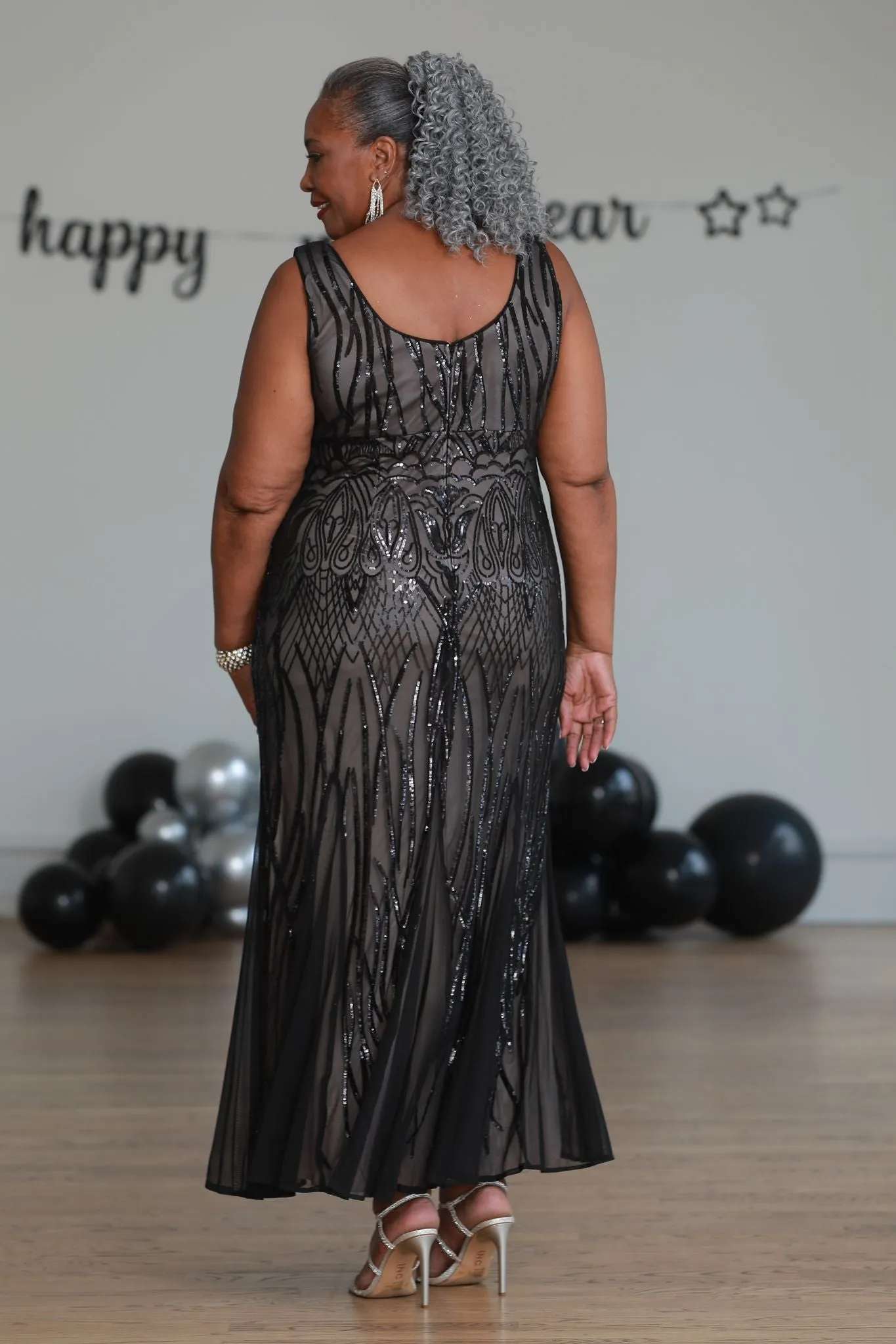 Plus Size Godet Embellished Evening Gown