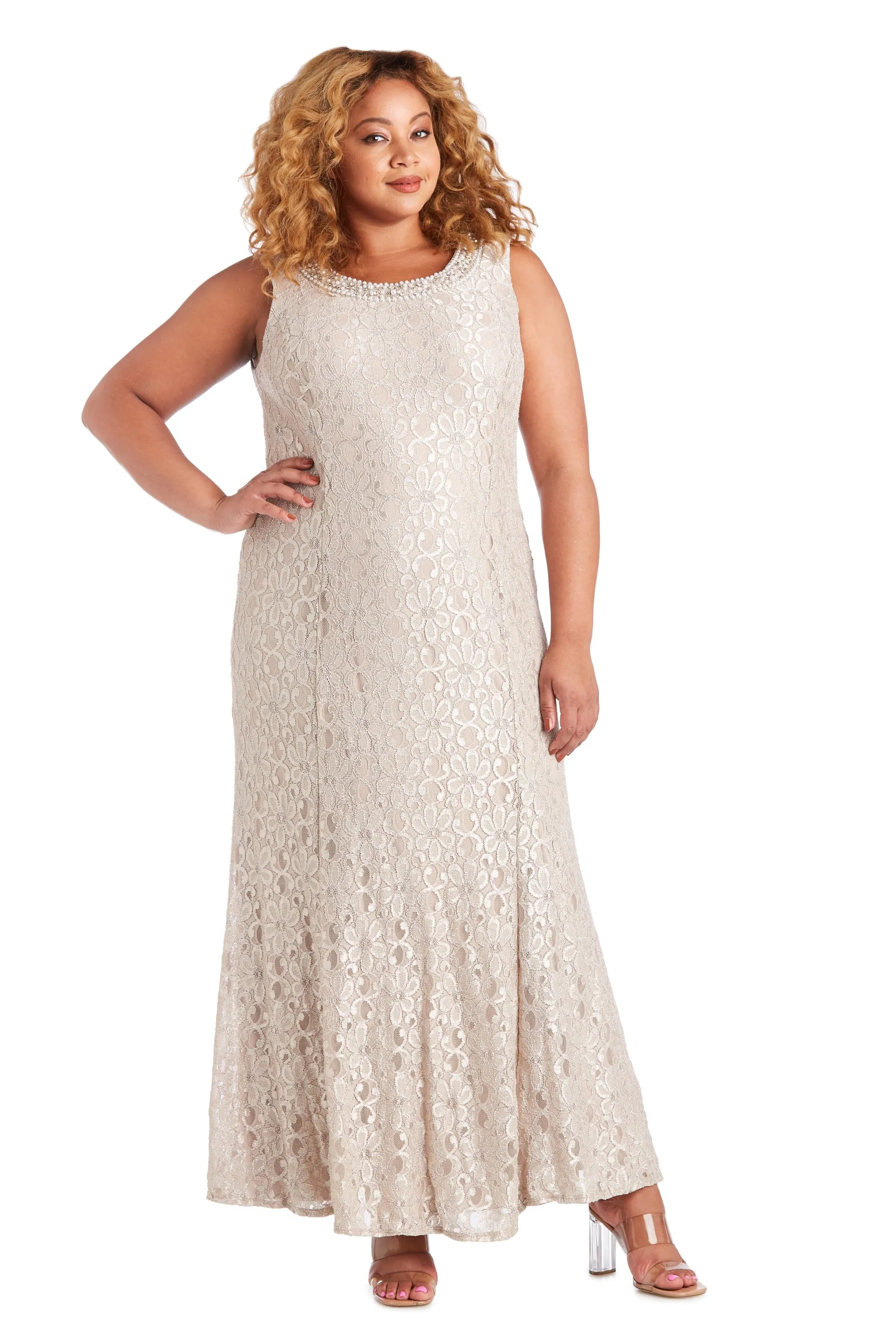 Plus Size Shimmering Lace Off-Shoulder Fishtail Evening Gown Mother of the Bride Dresses