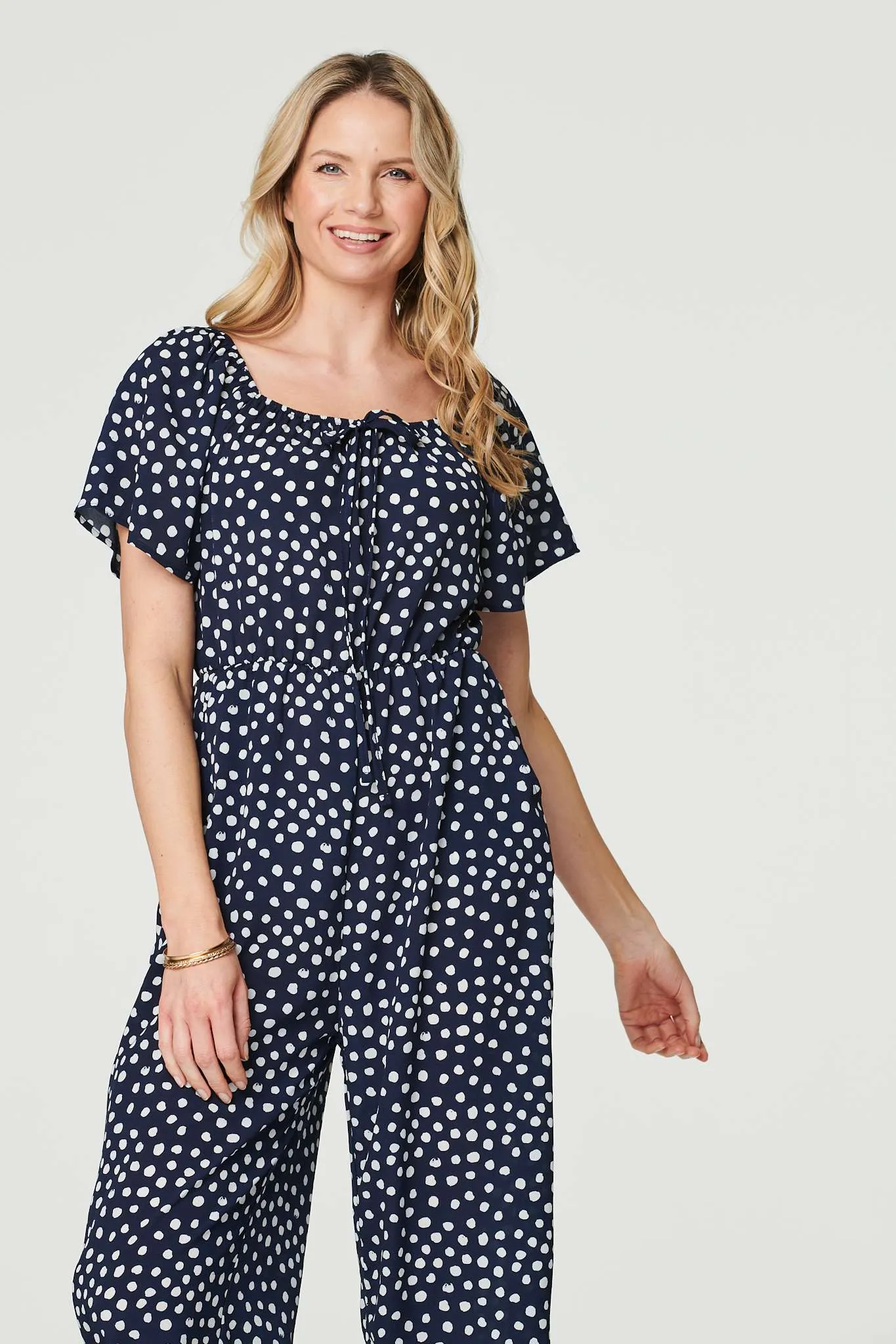 Polka Dot Print Angel Sleeve Jumpsuit