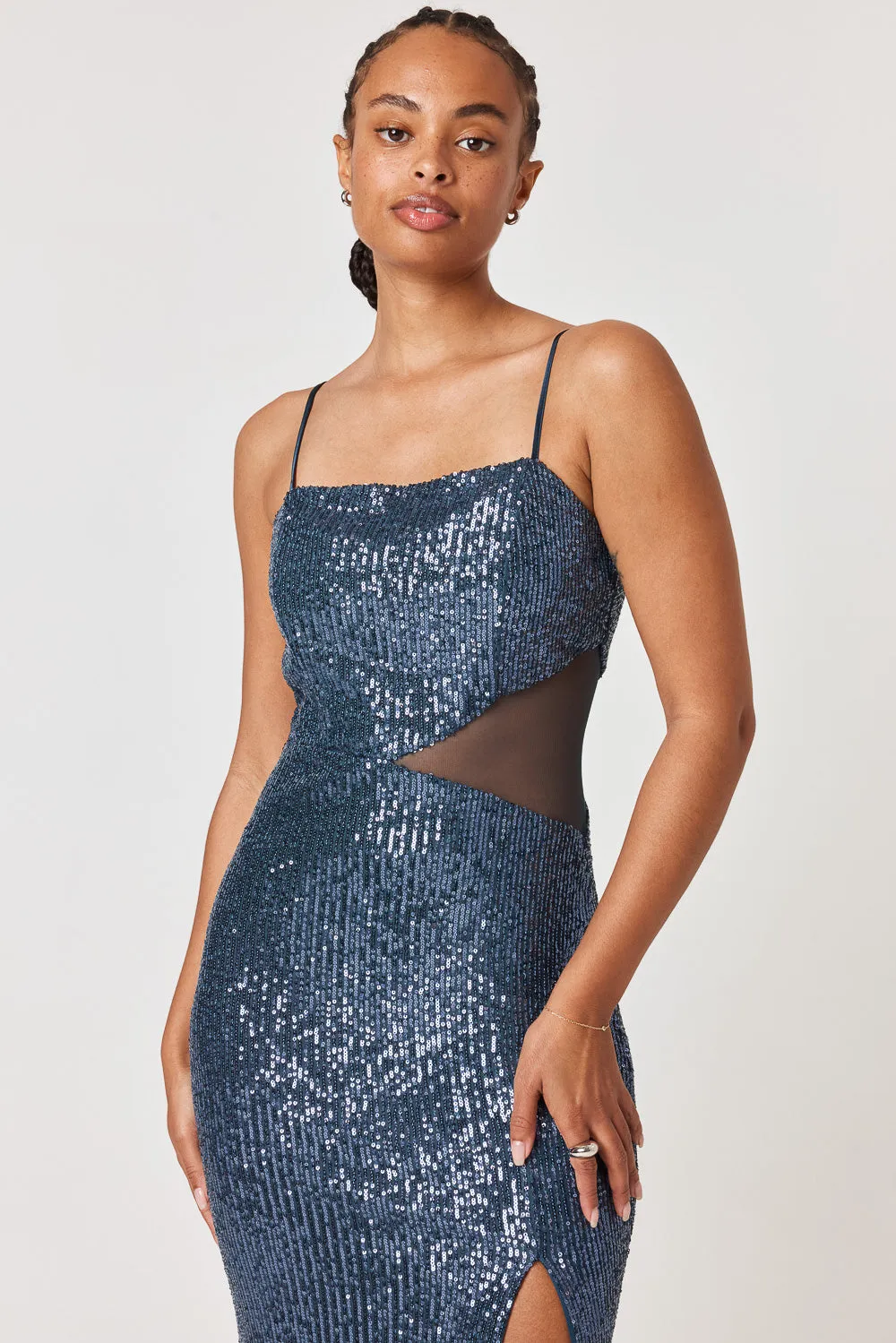 Slate Mesh Cut Out Gown