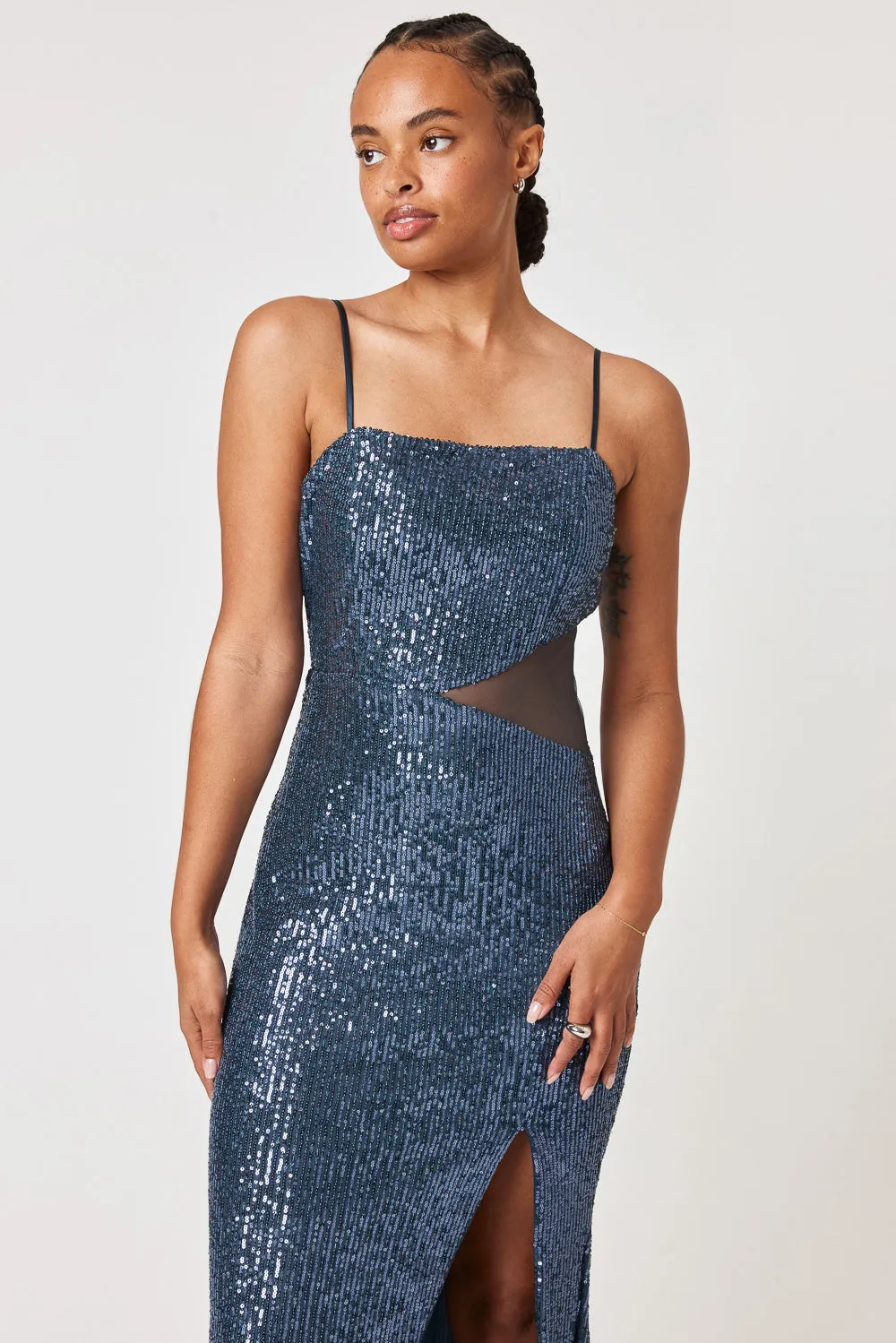 Slate Mesh Cut Out Gown