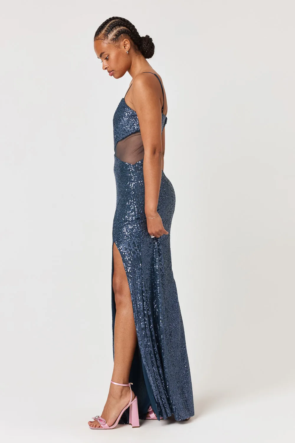 Slate Mesh Cut Out Gown