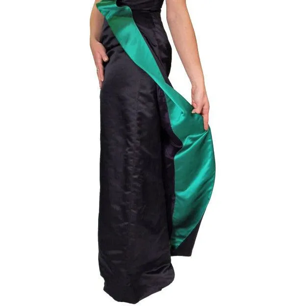 Stunning Vintage Wiggle Cocktail Formal Gown Blue/Green Silk 1950S 34-26-38 Provenance