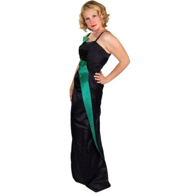 Stunning Vintage Wiggle Cocktail Formal Gown Blue/Green Silk 1950S 34-26-38 Provenance