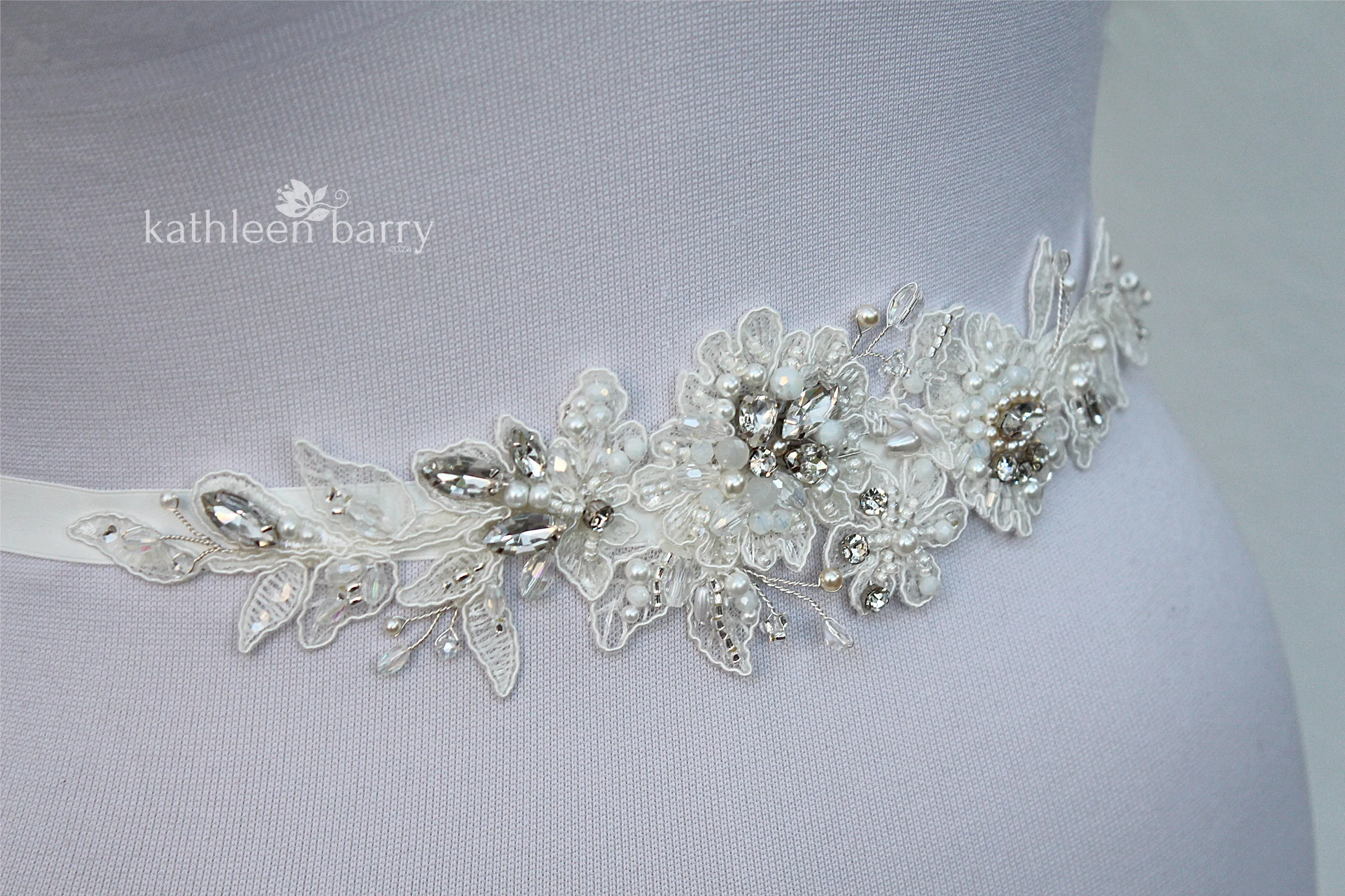 Sylvia lace beaded wedding dress belt - custom colors to order