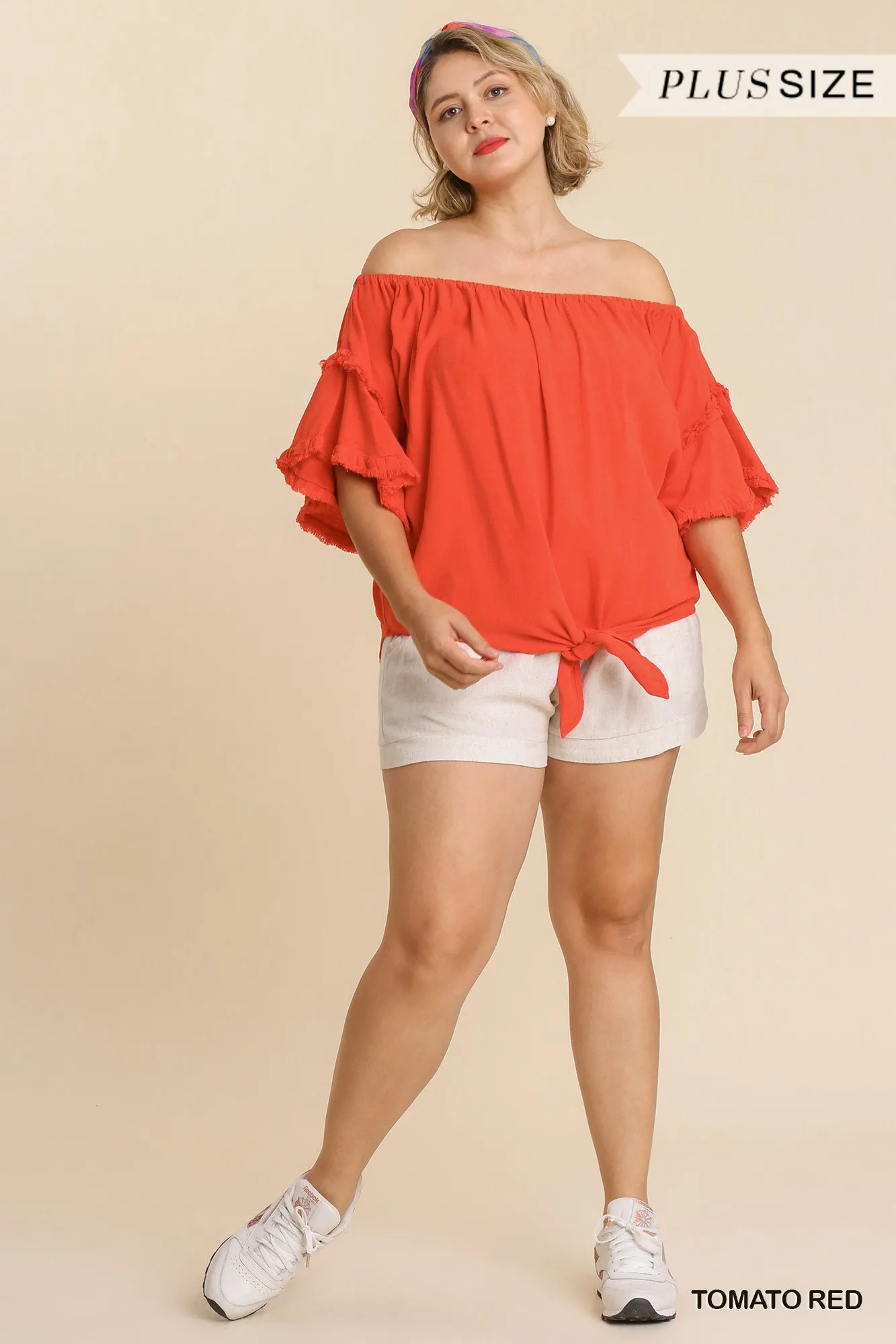 Umgee Plus Linen Blend Off Shoulder Top