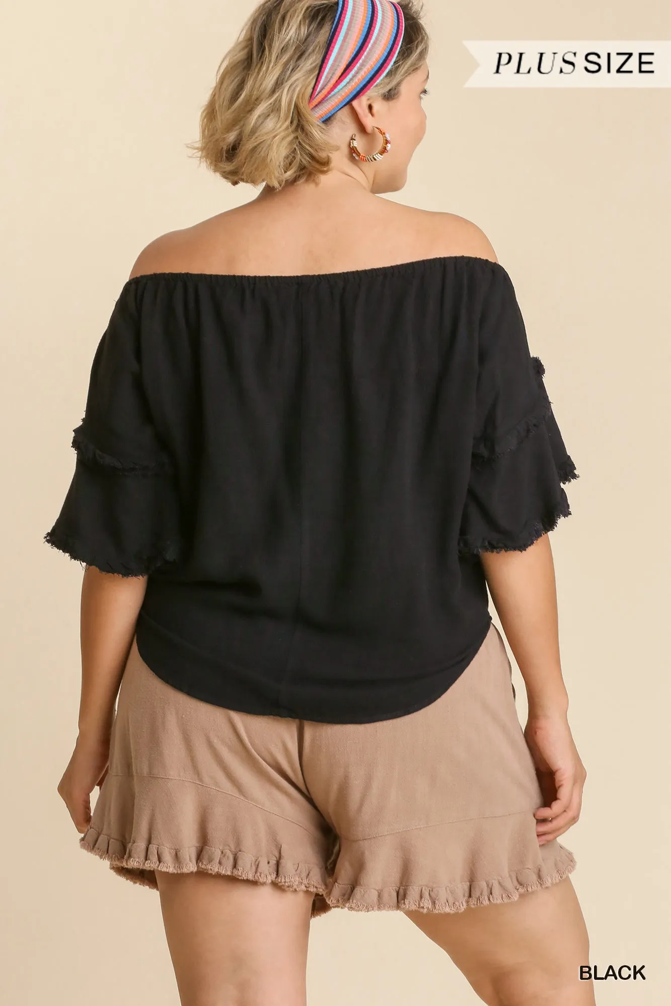 Umgee Plus Linen Blend Off Shoulder Top