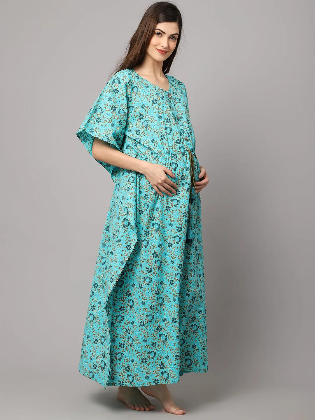 Women's Cotton Floral Print Maternity Kaftan With Feeding