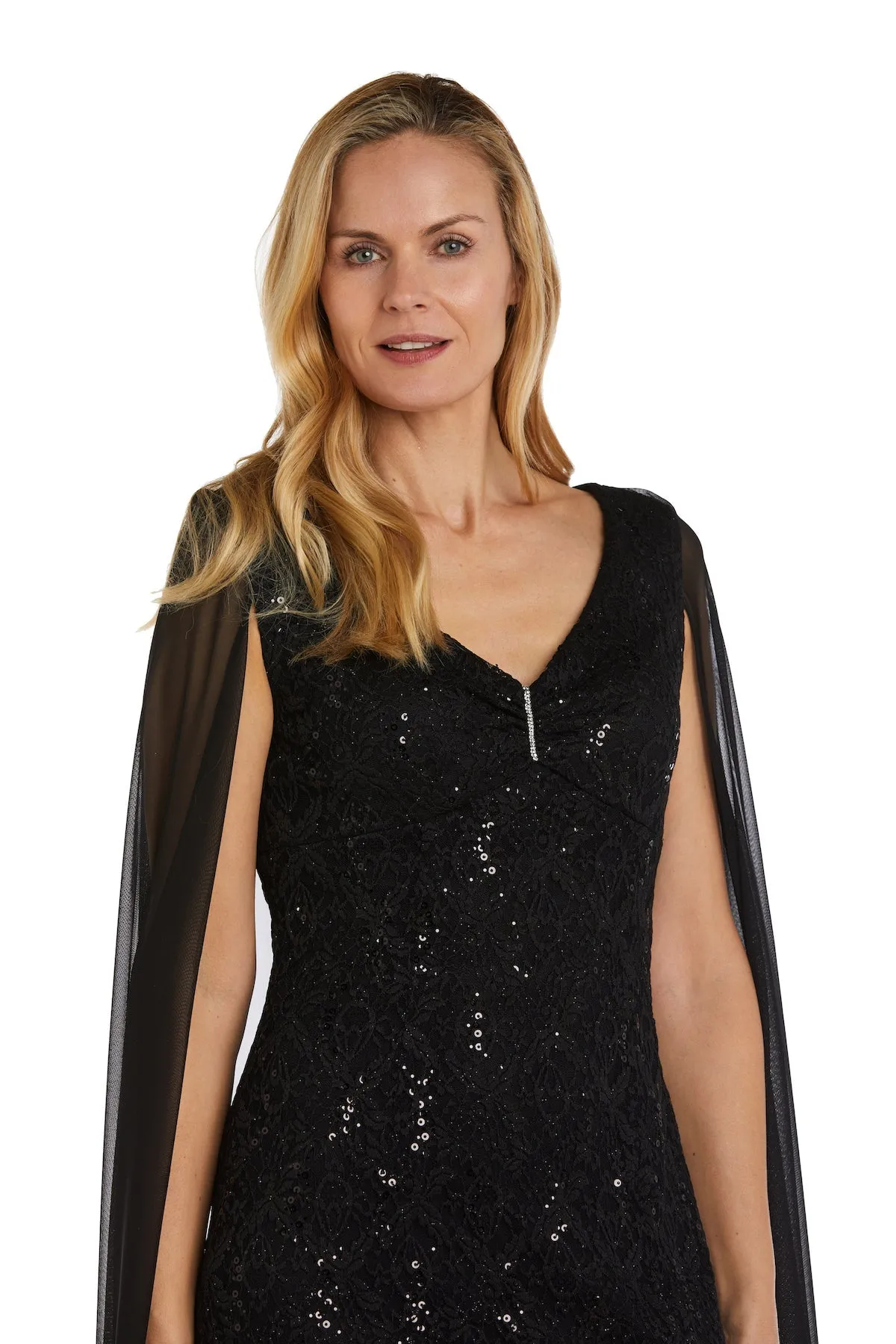 Women's Embellished Sequin Lace Dress with Cape