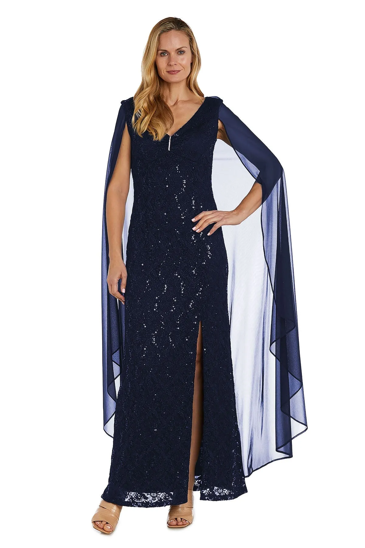 Women's Embellished Sequin Lace Dress with Cape