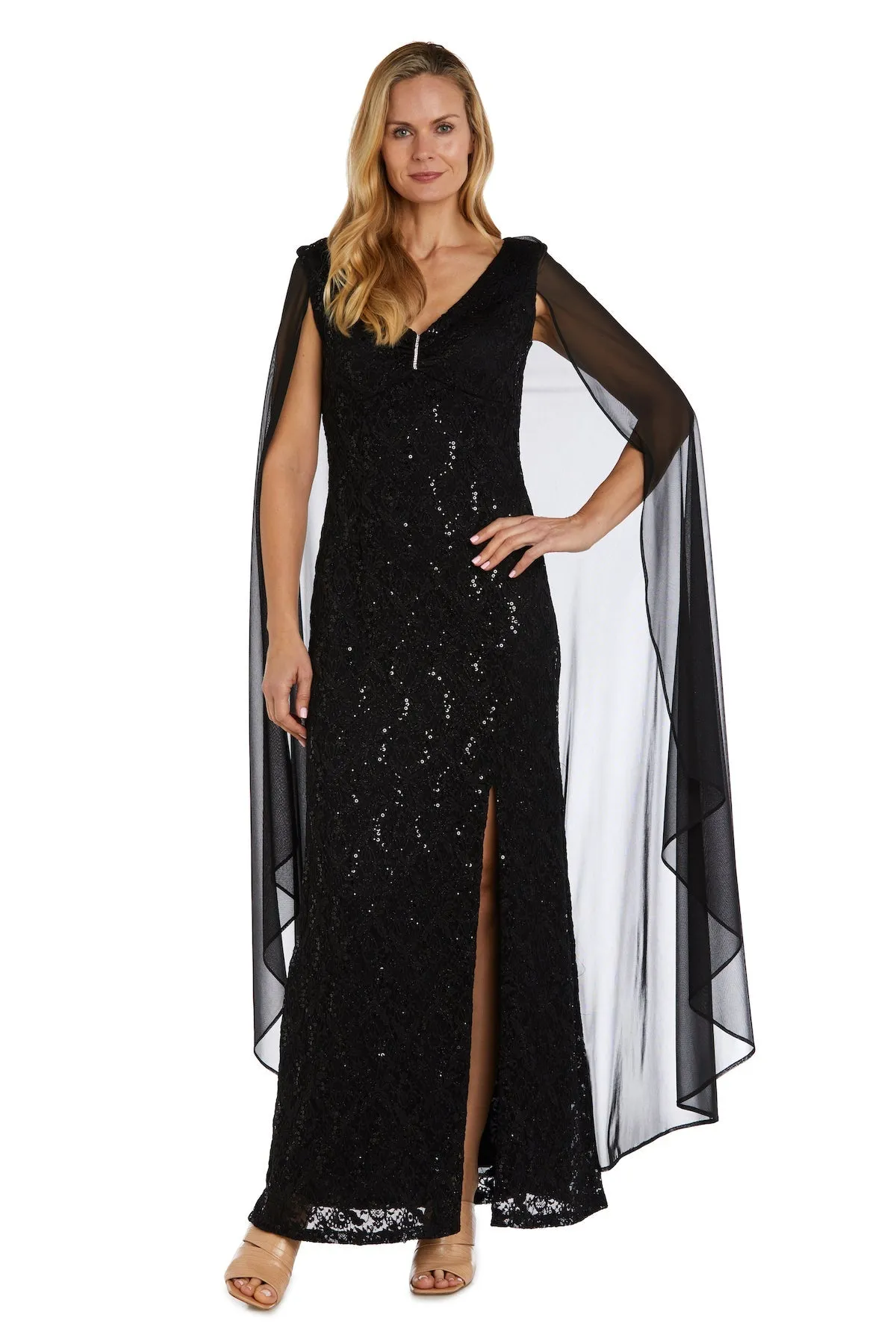 Women's Embellished Sequin Lace Dress with Cape