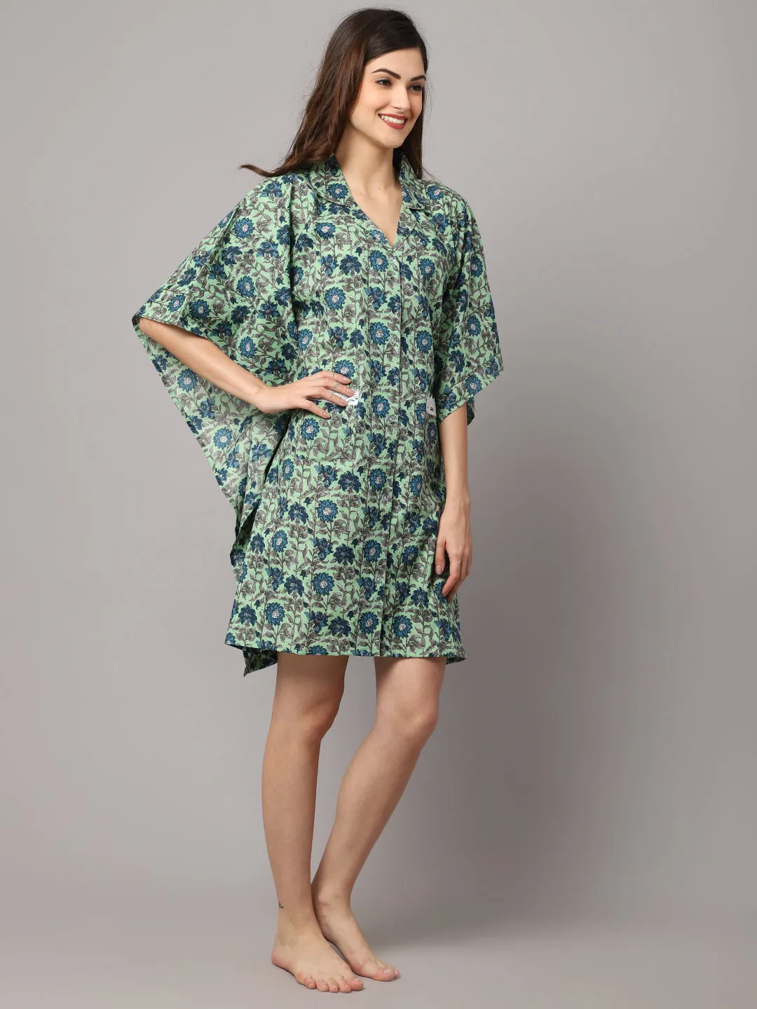 Women's Floral Print Short kaftan With Pocket